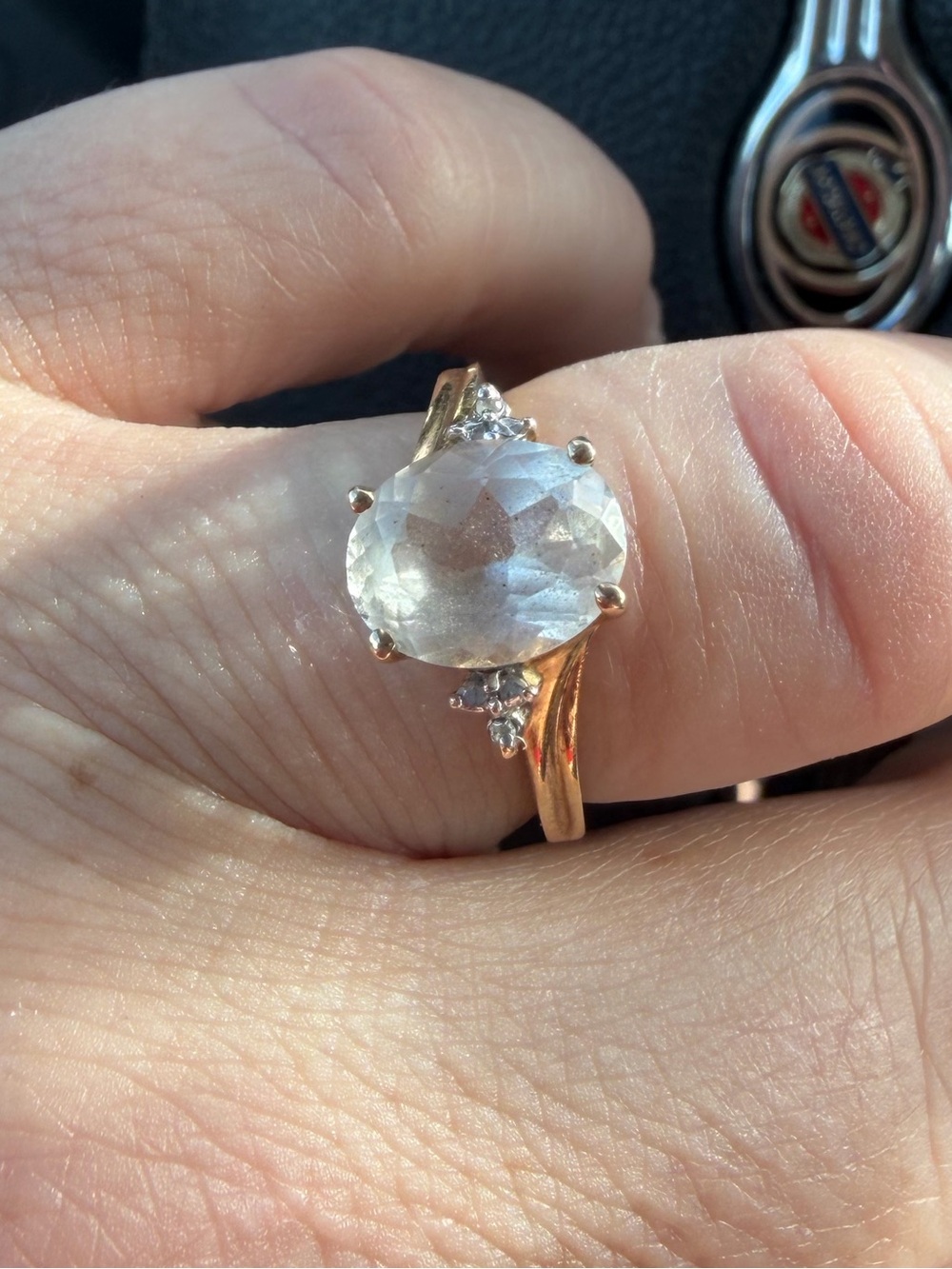 Gold Ring with Clear Oval Gemstone - Elegant Women's Jewelry 10k AUTHENTIC